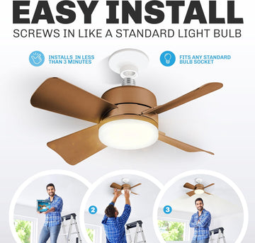 Breeze Socket Fan Light with Remote, Portable Small Ceiling Fans with Lights for Bedroom, Kitchen, Living Room, Ceiling Fan with Light 3500K, 1000 Lumens, Screws into E26/E27