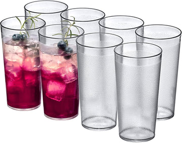 Cafely - 16-Ounce Plastic Tumblers (Set of 8), Plastic Drinking Glasses, Restaurant-Style Tumblers, Commercial-Grade