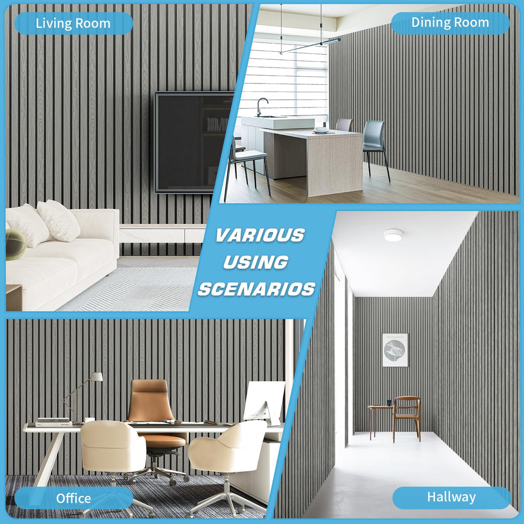 Six-Grid Design Slim Slat Wall Panel, 104 x 12 Inch, 4-Pack, Ash