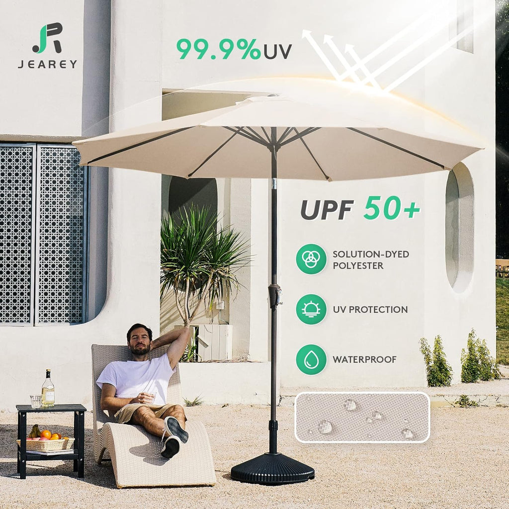 9FT Outdoor Patio Umbrella Outdoor Table Umbrella with Push Button Tilt and Crank - Beige