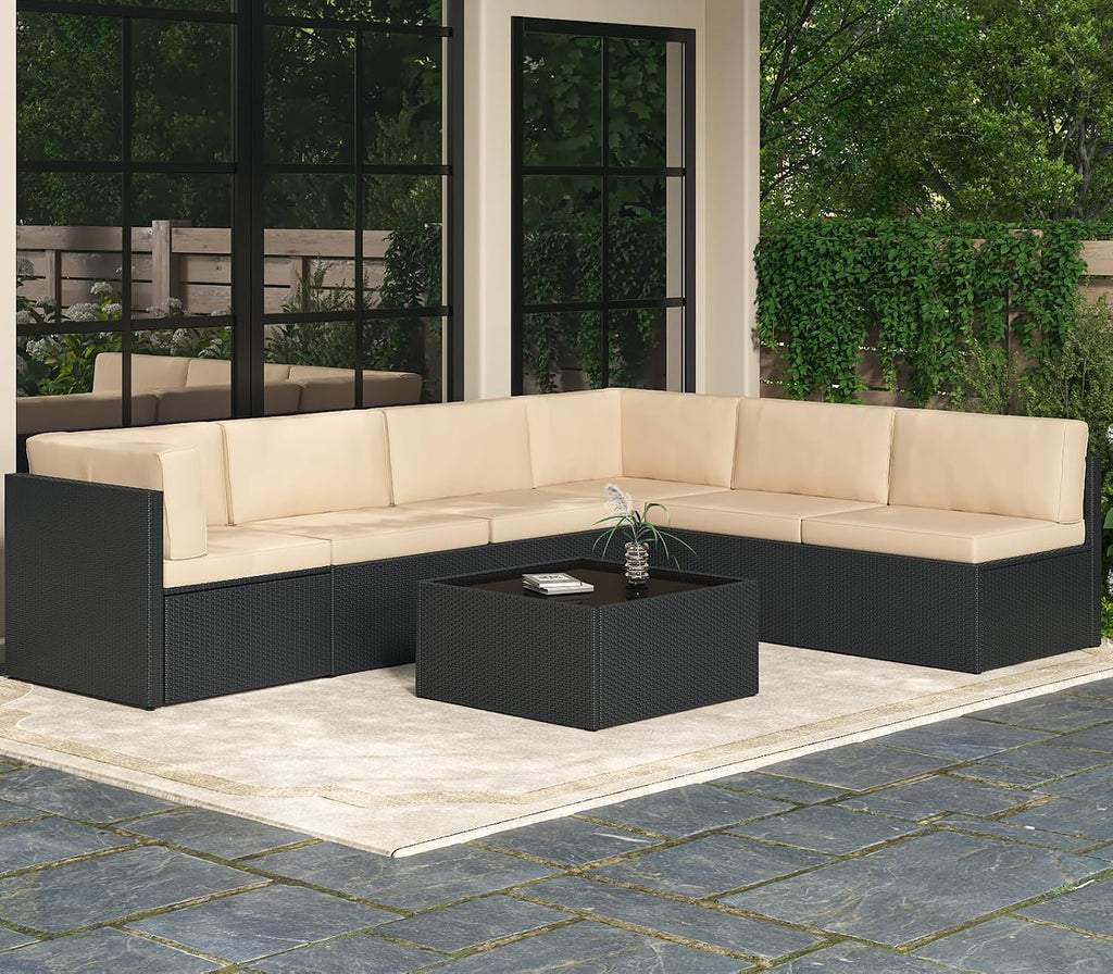 7 Piece Outdoor Patio Furniture Set, Outdoor Sectional Conversation Furniture Chair with Coffee Table