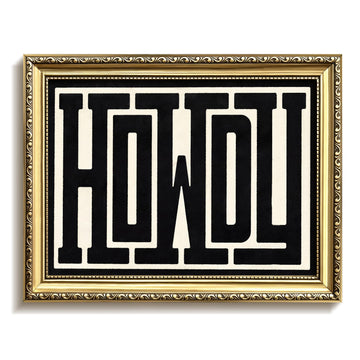 Gold Framed Black and White Wall Art, Retro Typography Wall Decor, HOLD Word Canvas Print, Bold Geometric Letter