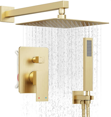 Gold Shower System, Shower Faucet Set with 10-Inch Rain Showerhead and Handheld Spray