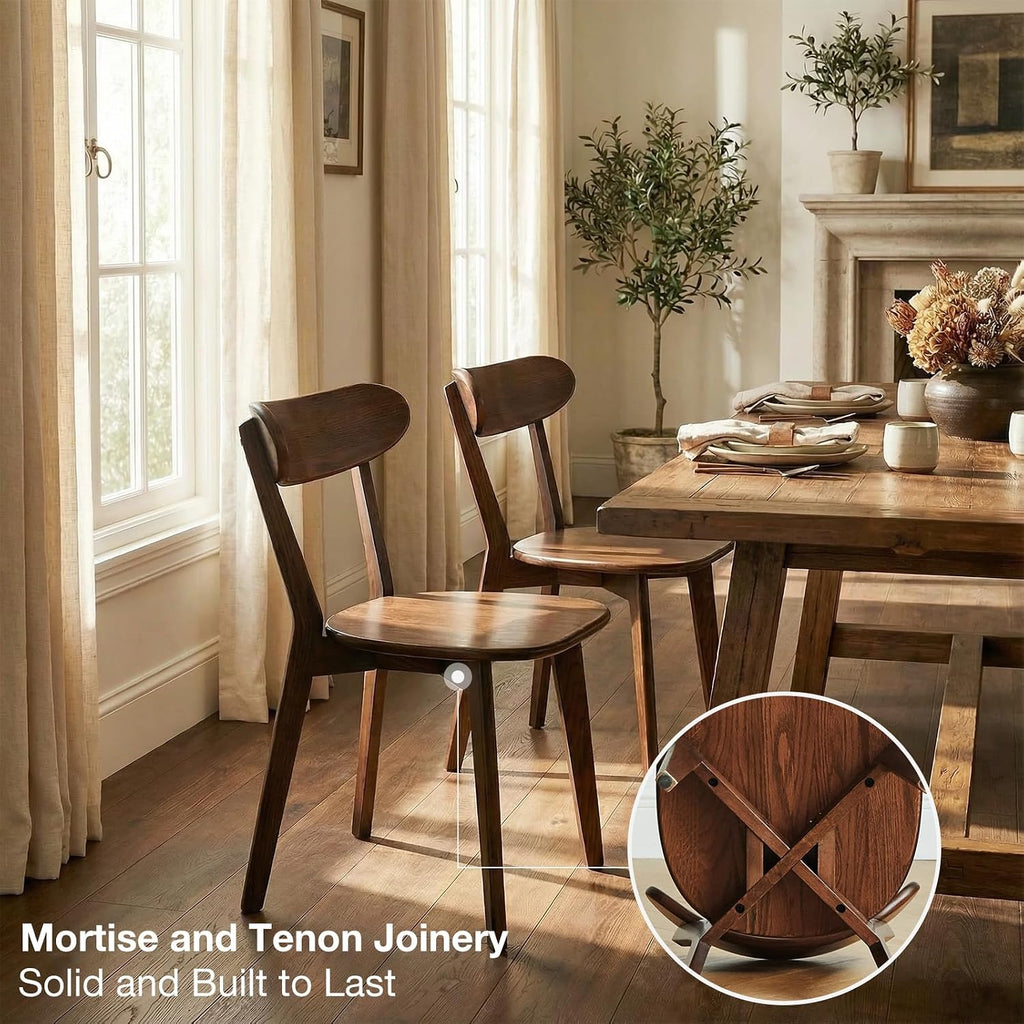 Walnut Oak Wood Dining Chair - Set of 2, Mid-Century Modern, Ergonomic, Easy Assembly