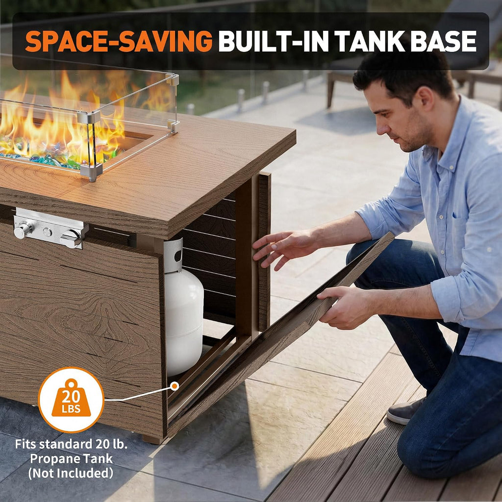 51" Outdoor Propane Fire Pit Table Rectangle Gas Firepit for Outside Patio | 50,000 BTU Fireplace Fire Table w Wind