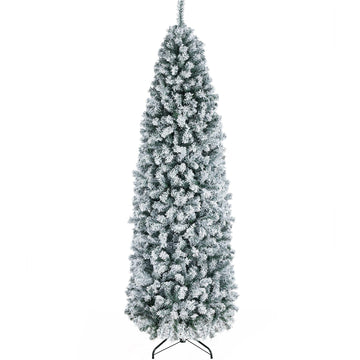 Classic Snow Flocked Pencil Christmas Tree, Full and Fluffy, 7.5ft