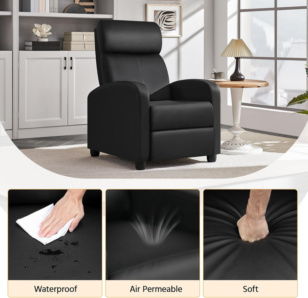 Recliner Chair PU Leather Recliner Sofa Home Theater Seating with Lumbar Support Overstuffed High-Density Foam & Pocket Springs, Push Back Recliners Armchair for Living Room