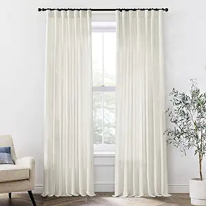 94 Inch Linen Curtains, Lightweight Semi Sheer Light Filtering Drapes, Floor to Ceiling Window Drapery Bedroom 2 - Set of 2