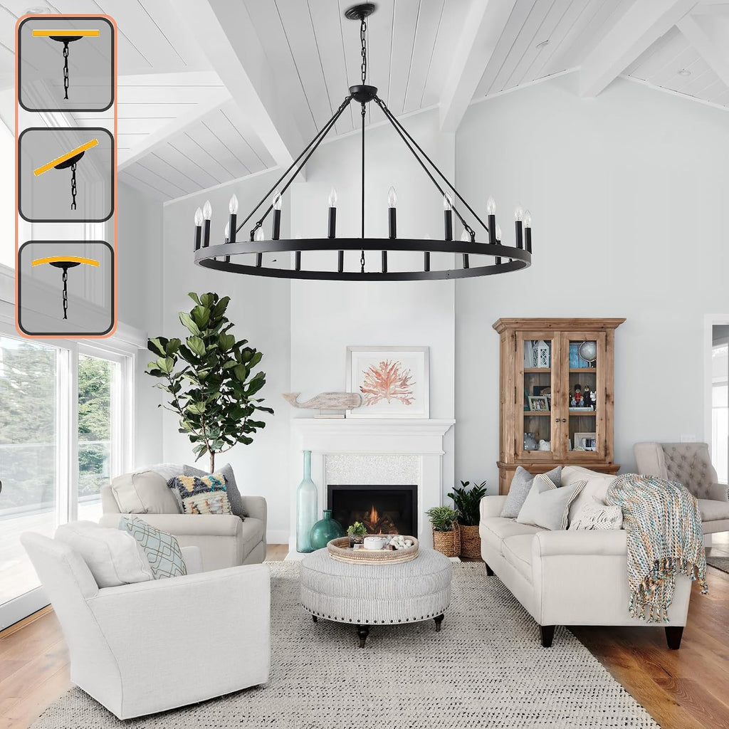 53 Inch Black Extra Large Wagon Wheel Chandelier