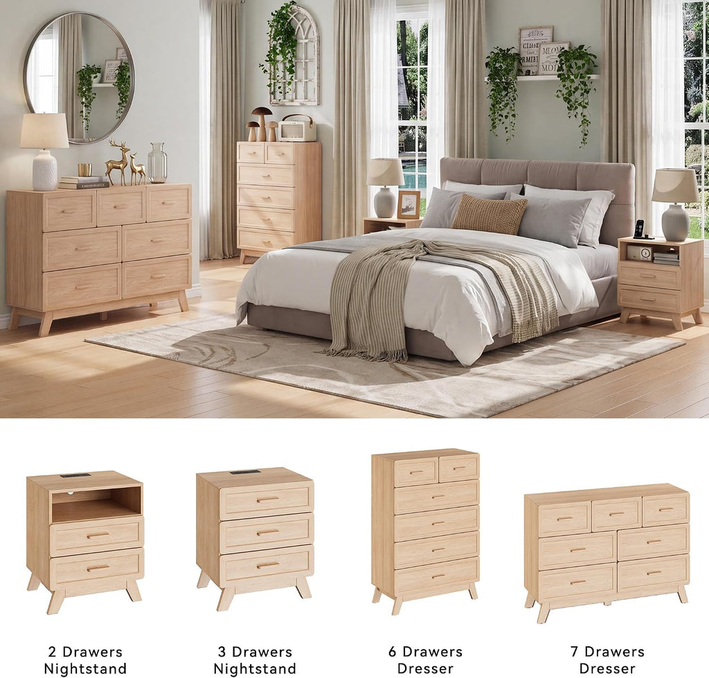 Natural 6 Drawer Dresser , 47" Tall Chest of Drawers | Rounded Corner Safety Design, Stable 4-Leg Structure, Suitable