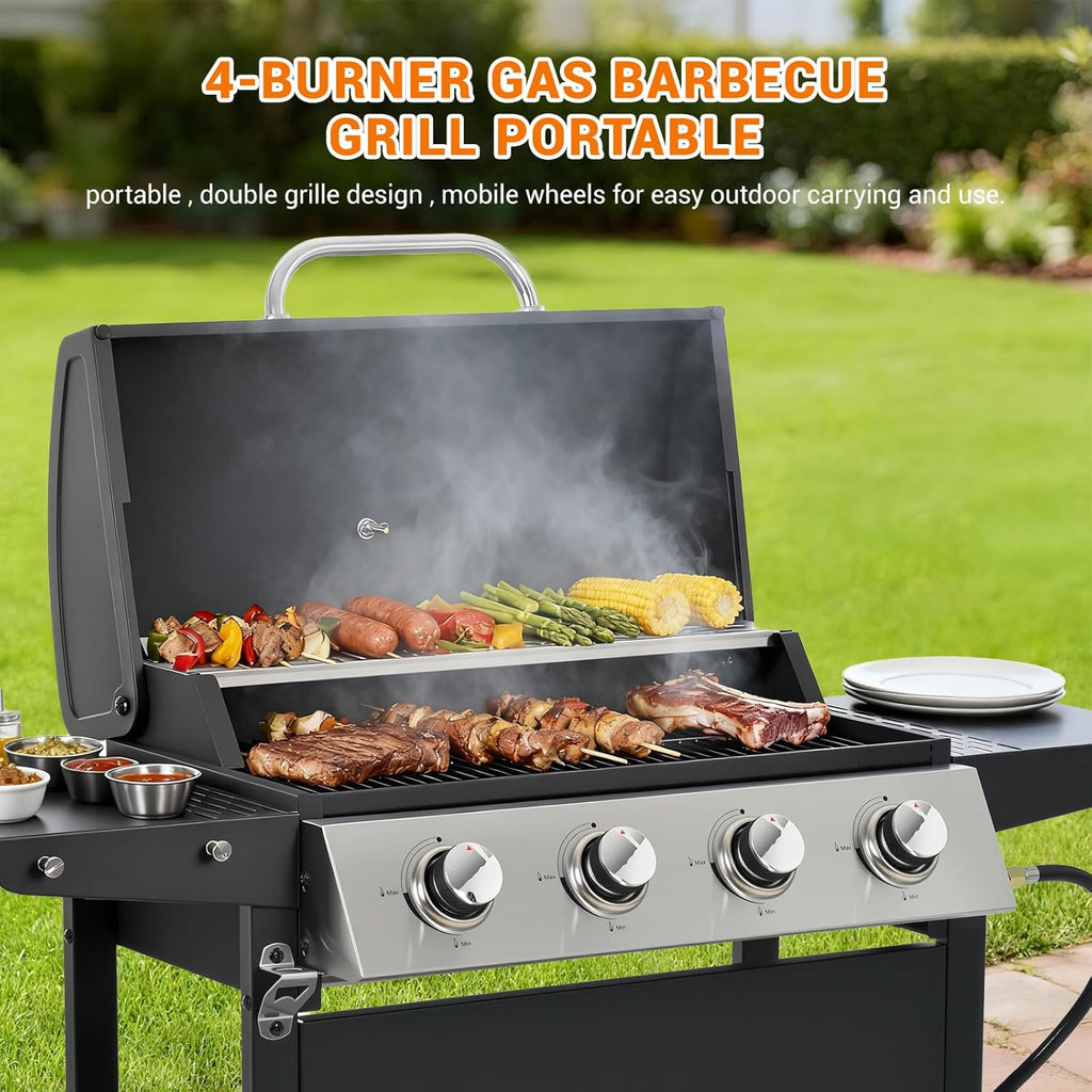 4-Burner Propane Gas Grill with Side Burner and Cover, 51,000 BTU Outdoor BBQ Grill, 452 Sq. In. Cooking Area for Patio and Backyard