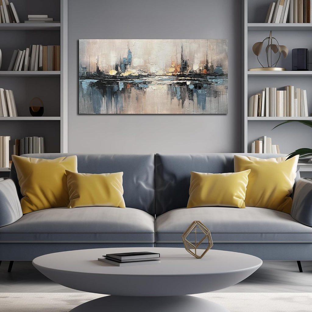 Abstract Canvas Wall Art for Bedrooom Blue and Gray Wall Decor City Wall Art