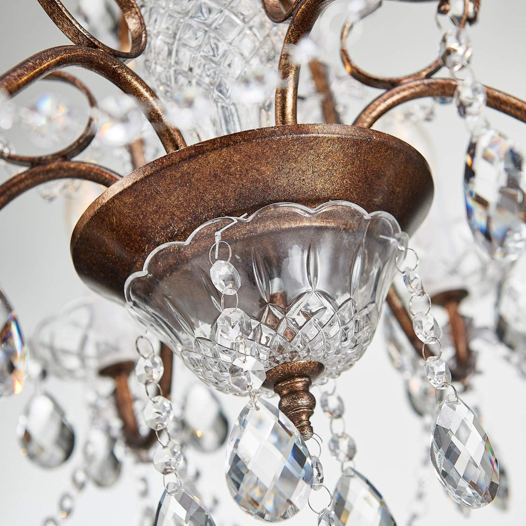 6-Light Crystal Chandelier - Farmhouse Rustic Pendant Light Fixture for Bedroom, Dining Room, Living Room - H23 x W24, Chain Adjustable