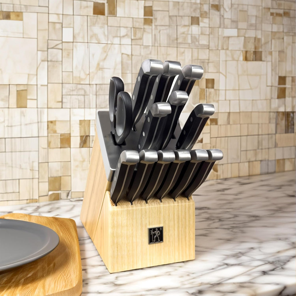 International Statement 14-pc Self-Sharpening Knife Block Set, 6 Steak Knives, Paring, Santoku, Bread, Chef's Knife