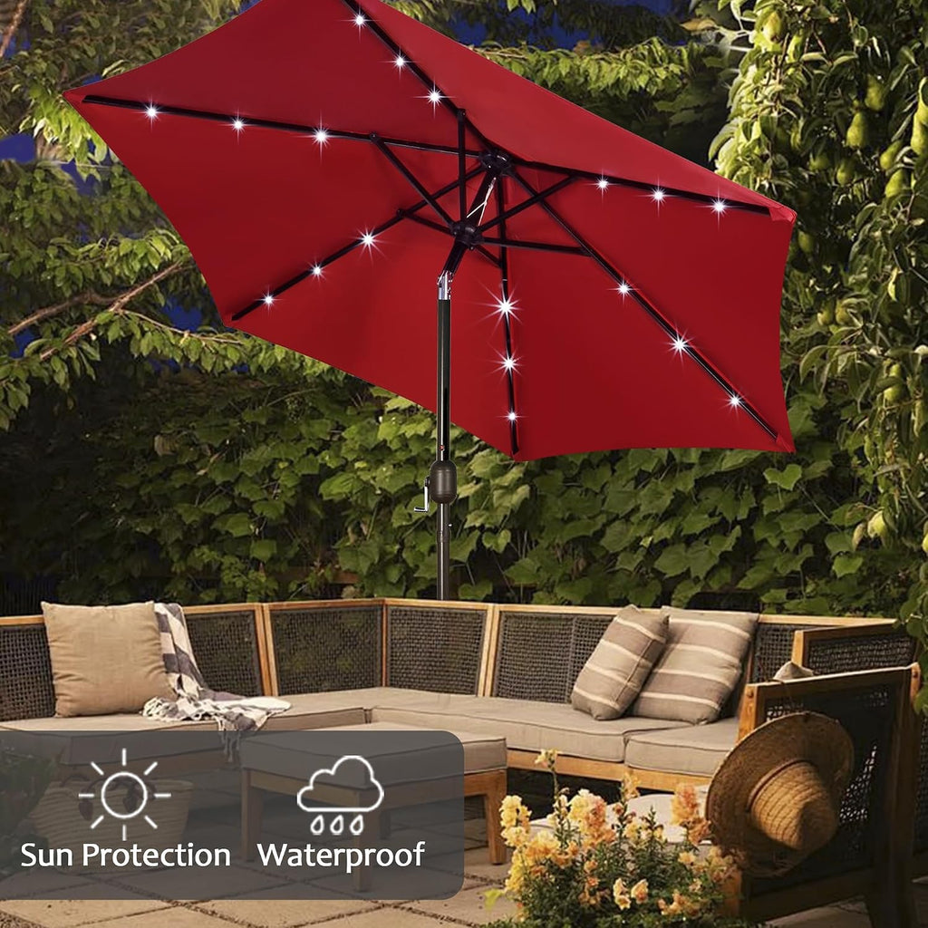 7.5 ft Solar Umbrella, 18 LED Lighted Patio Umbrella, Table Market Umbrella - Red