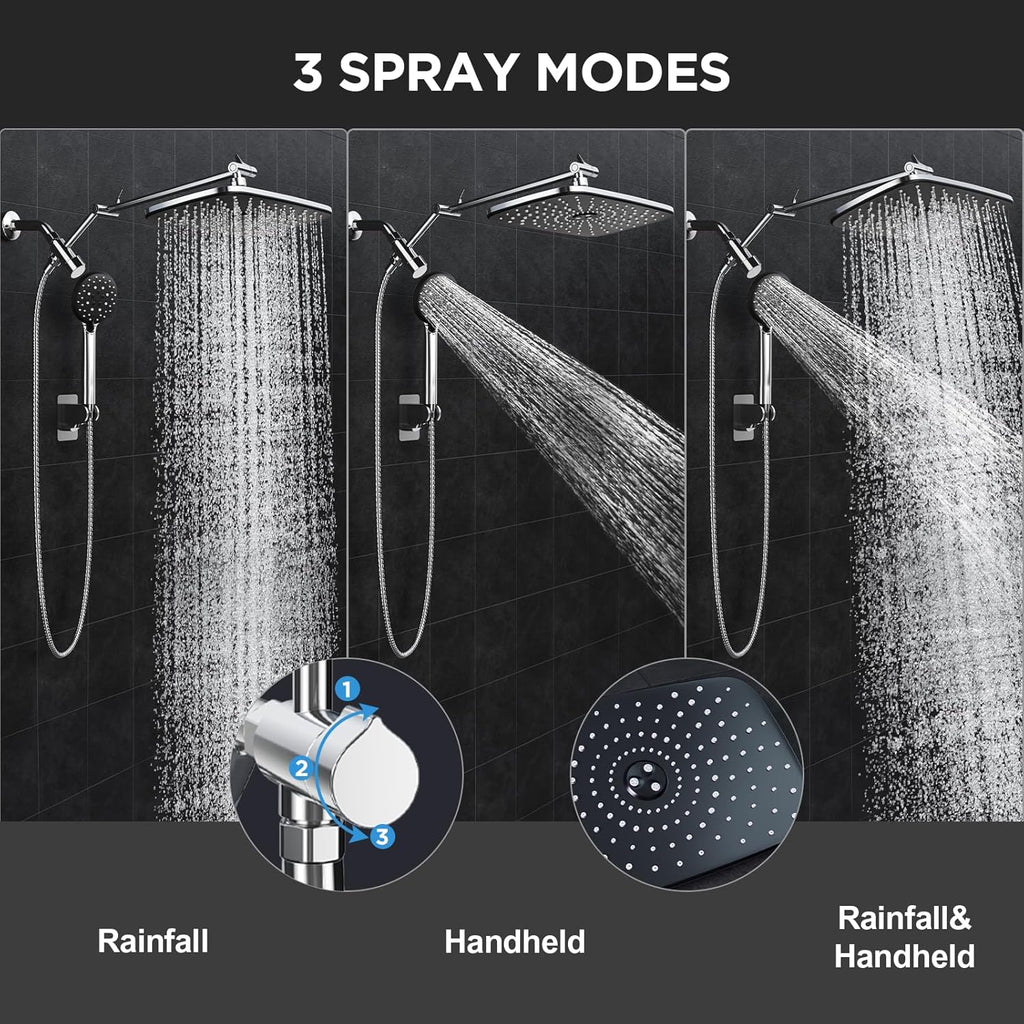 Wide High Pressure Rain Shower Head with Handheld, Handheld Shower Heads with Multi Spray Modes