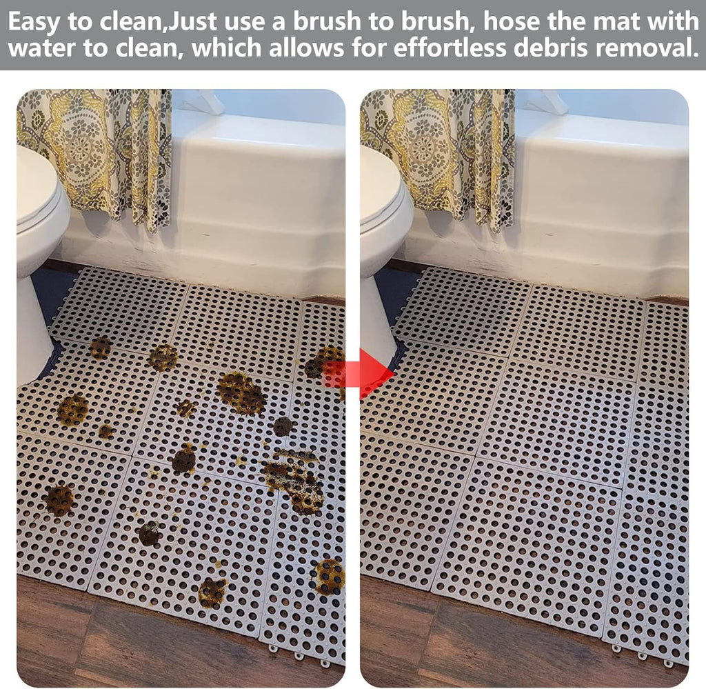 12 Pack 11.8" x 11.8" Interlocking Floor Tiles with Drain Holes Soft PVC Non Slip Shower Floor Mat Modular Interlocking