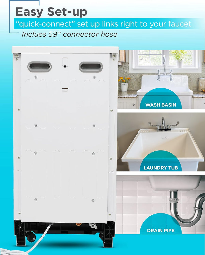 18” Portable Dishwasher, Compact Dish Washer with 8-Place Setting Capacity, Stainless Steel Tub, 6 Wash Programs
