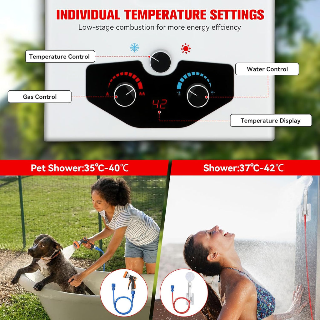 Tankless Water Heater Propane, 3.18GPM 12L Outdoor Portable water heater, with 2 GPM Water Pump