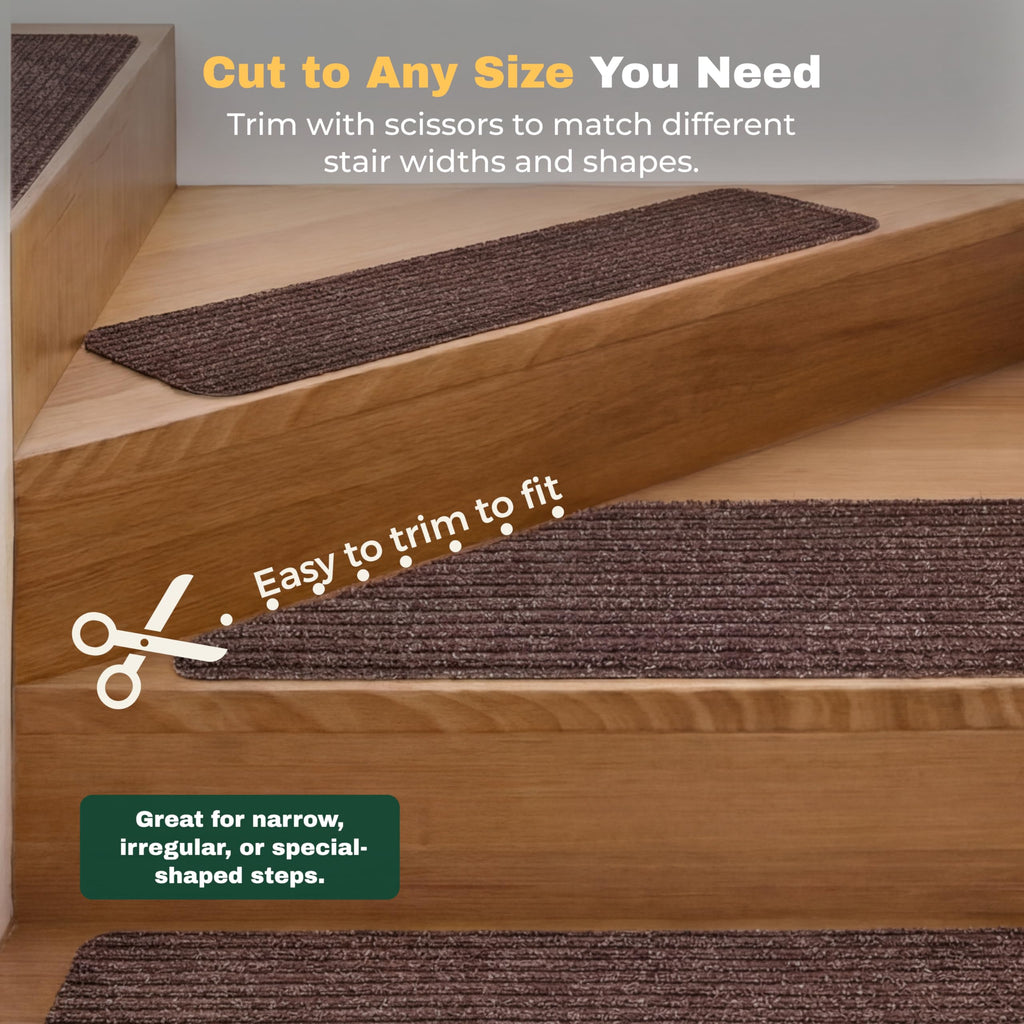 Carpet for Wooden Steps, 7 Pack, 8" x 30", Brown Stripe