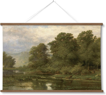 Extra Large Canvas Wall Art, 36x54 Inch Vintage Riverside Hanging Landscape Hanging Scroll, Oversized Rustic Nature