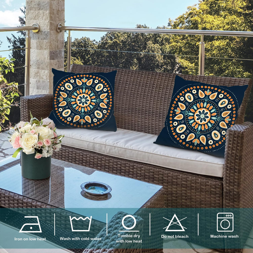Mandala Design Throw Pillow Covers, Circular Floral Pattern Decorative Pillow Covers Digital Printing Blended for