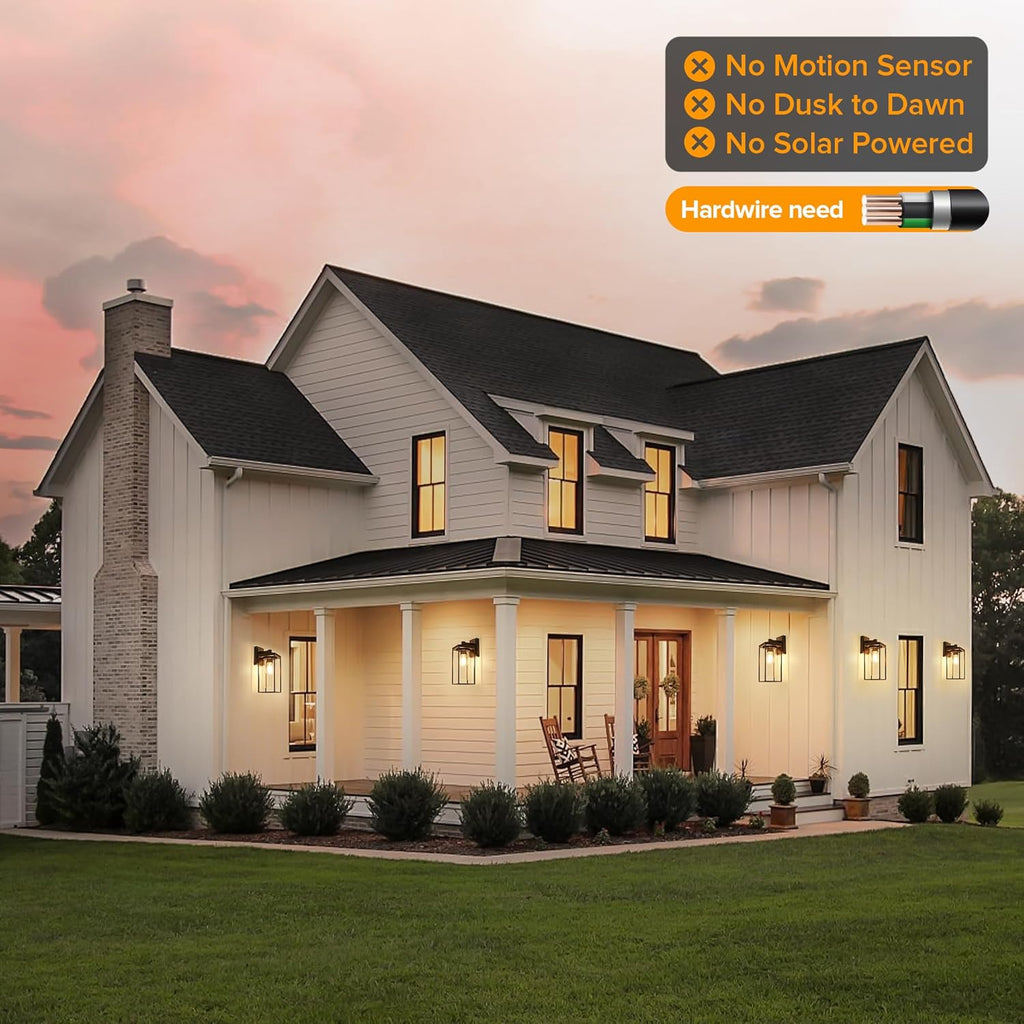 2 Pack Outdoor Wall Light Fixtures, Exterior Waterproof Lanterns with Aluminum Frame and Clear Glass Shade