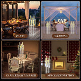 4 Pcs 10 Arm Wedding Acrylic Candelabra Table Centerpieces with 40 LED Candle 46.5'' Tall Floor Candlestick Clear