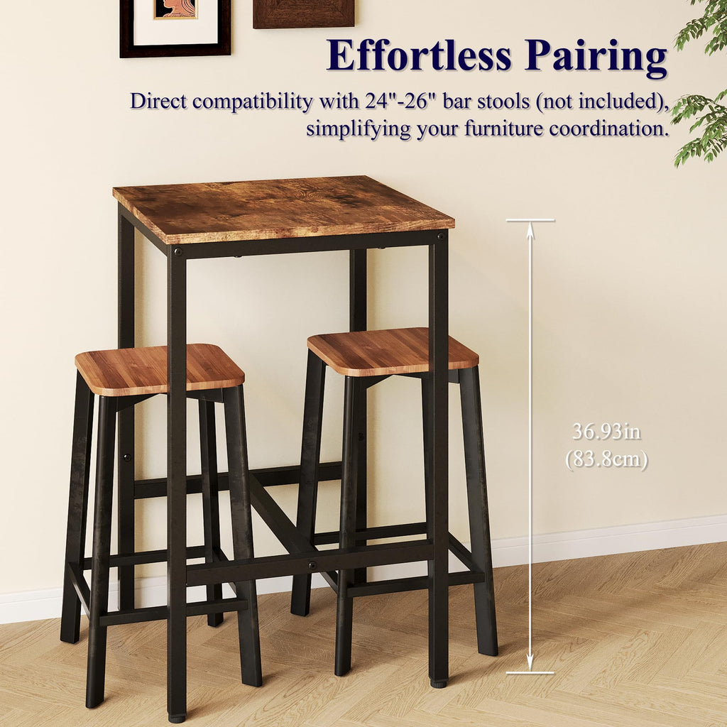Square Bar Table, High Top Table - Industrial Metal Frame for Small Spaces & Narrow Kitchens, 23.6x23.6x36.9 in