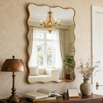 Wall Mirror Decorative, Antique Mirror Gold Wavy Mirrors 20x30” Irregular Mirrors Asymmetrical Ripple Wall Mirrors