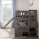 Solid Wood Twin over Twin Low Bunk Beds for Kids with Slide and Stairs, 400 lbs Weight Capacity, 14" Safety Guardrail