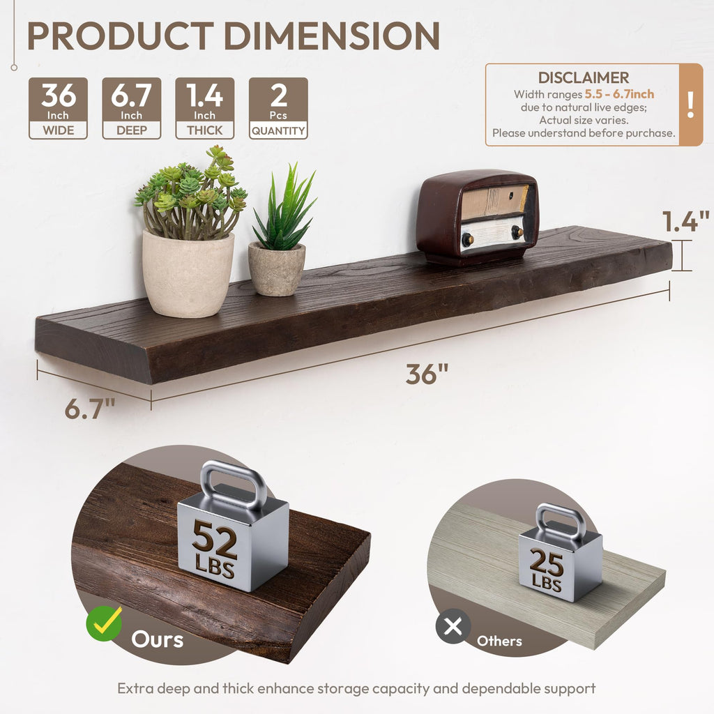 36in Wood Floating Shelves for Wall Mounted, 2Pack|Walnut