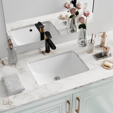 Undermount Bathroom Sink Rectangle Interior Bowl Size 16 x 11 inch White Porcelain Ceramic Vessel Sink Under Counter Exterior Size 18x13in