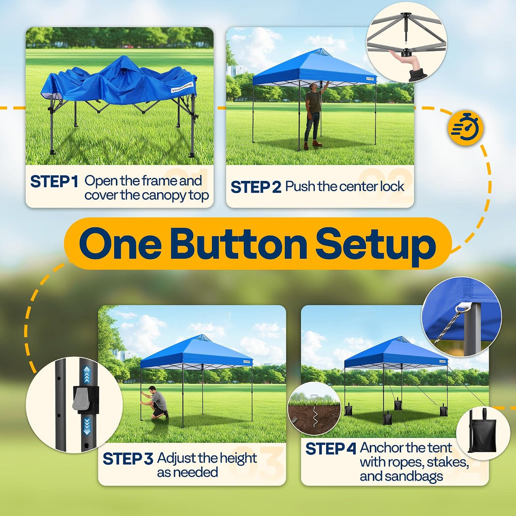 10x10ft Pop Up Canopy Tent One Push Setup Outdoor Portable Shelter Tent Heavy Duty with Wheel Carry Bag and 4 Sandbags