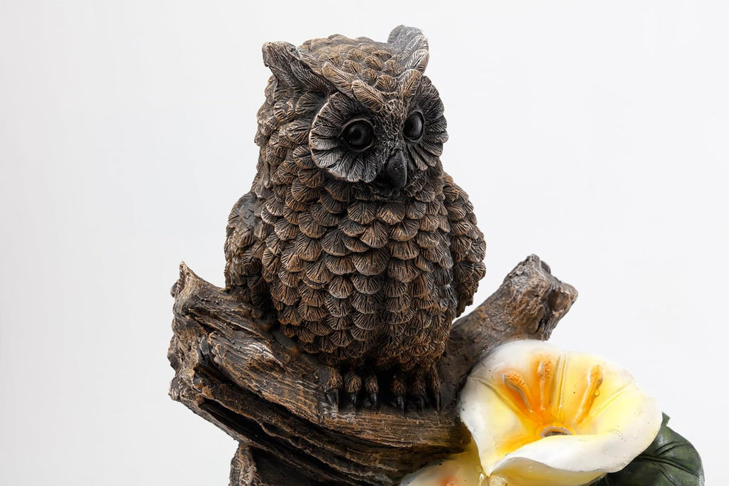 28" Outdoor Water Fountain with Led Lights, 4-Tiered Owl & Calla Lil Water Fountain, Outdoor Garden Waterfall Decor