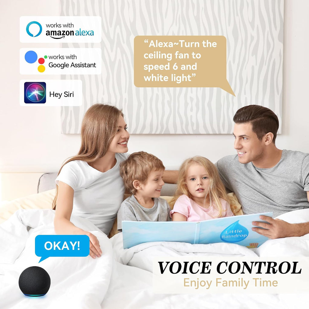 60 Inch DC Ceiling Fans with Lights and Remote Control, Modern Ceiling Fan Works with APP/Alexa/Google Assistant/Siri