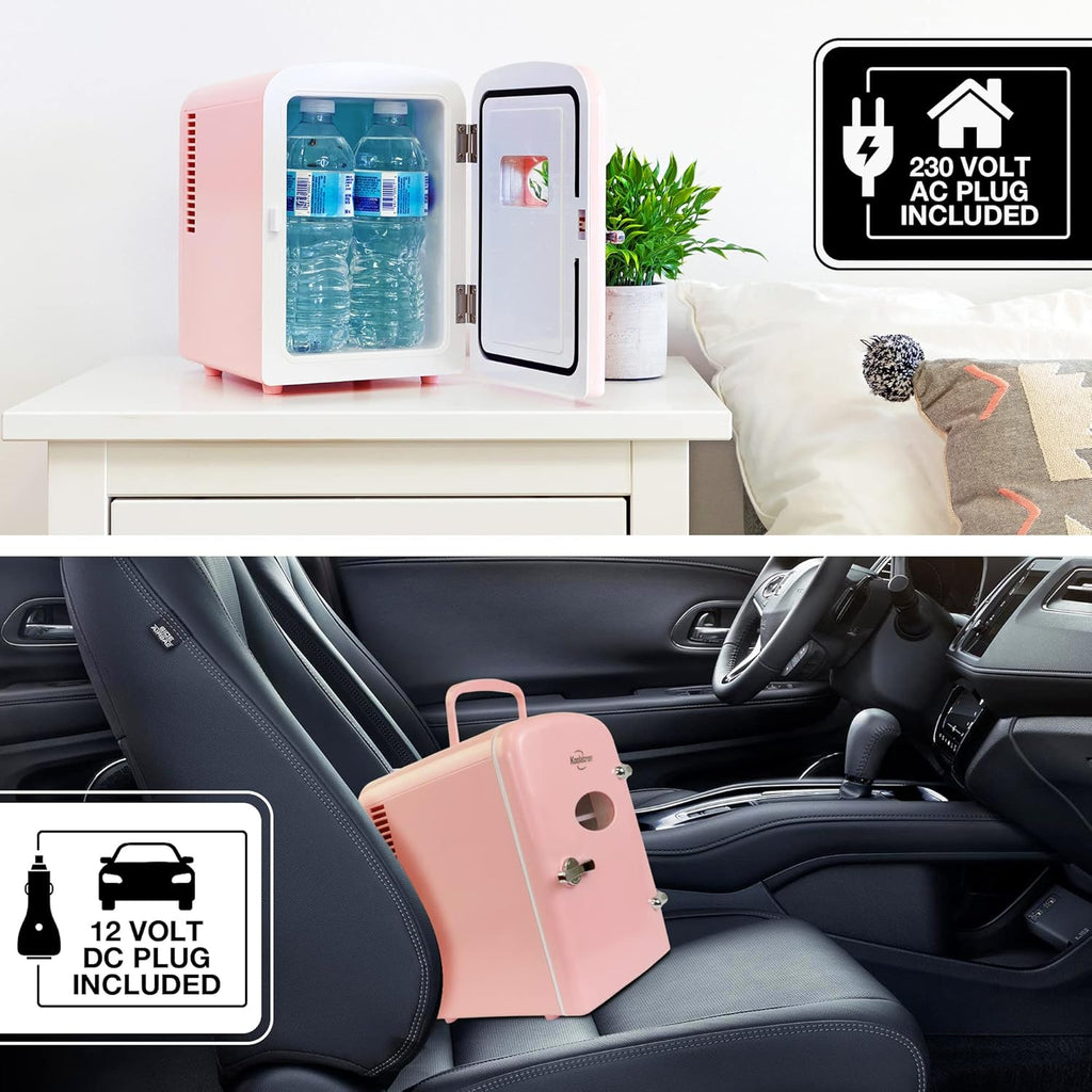 Mini Fridge - 6 Can Refrigerator for Bedroom Office, Portable Table Top Beverage Cooler, 12V 110V Refrigerador For