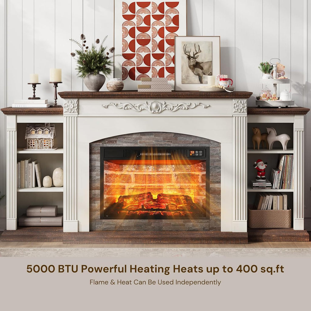 72" Electric Fireplace with Mantel, Fireplace TV Stand for TVs Up to 80", Modern Entertainment Center with Realistic