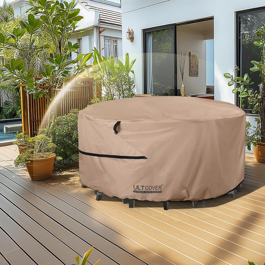 Round Patio Furniture Cover - Outdoor Waterproof Table with Chair Set Cover 108 inch