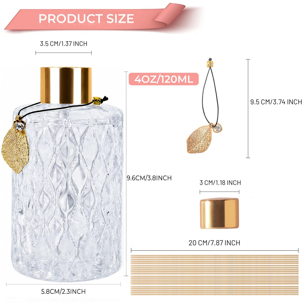 Glass Reed Diffusers Bottles, Diffuser Bottles with Reed Diffuser Sticks Set, Vintage Embossed Apothecary Style