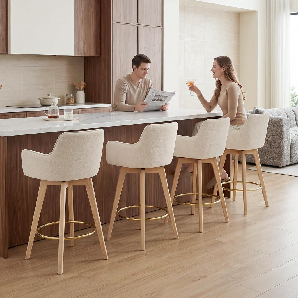 Modern 26" Counter Height Bar Stools Set of 3, Swivel Kitchen Island Tall Chairs with Back, Arm, Footrest and Solid