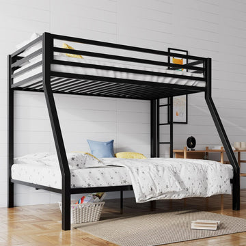 Loft Bunk Bed Twin Over Full with Ladder and Guardrail,Heavy Duty Metal Slats Support No Box Spring Needed Small Space