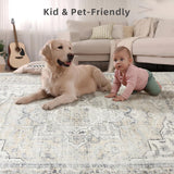 Area Rugs 9x12 Living Room: Washable Rugs for Bedroom Non Slip Low Pile Soft Faux Wool Non Shedding 