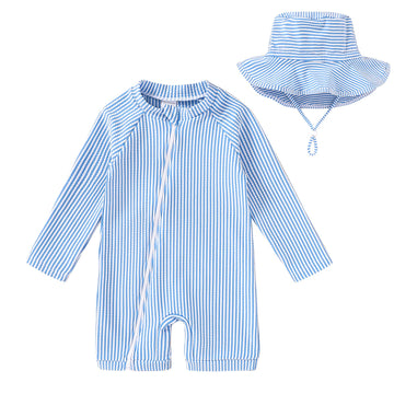 Baby Boys Swimsuit Toddler One Piece Zipper Bathing Suit Long Sleeve Rash Guard Swimwear Sunsuit UPF 50+