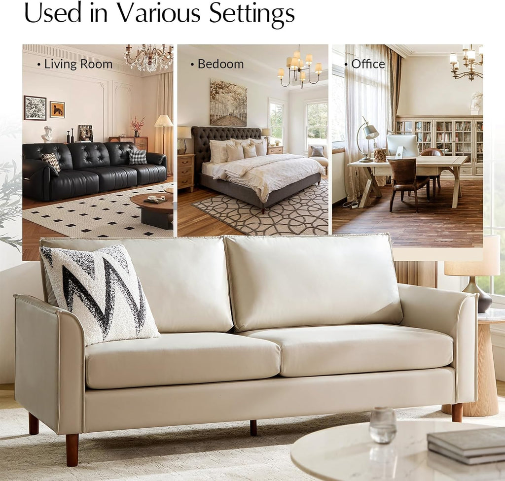 HOME 78" Faux Leather Sofa with Solid Wood Legs