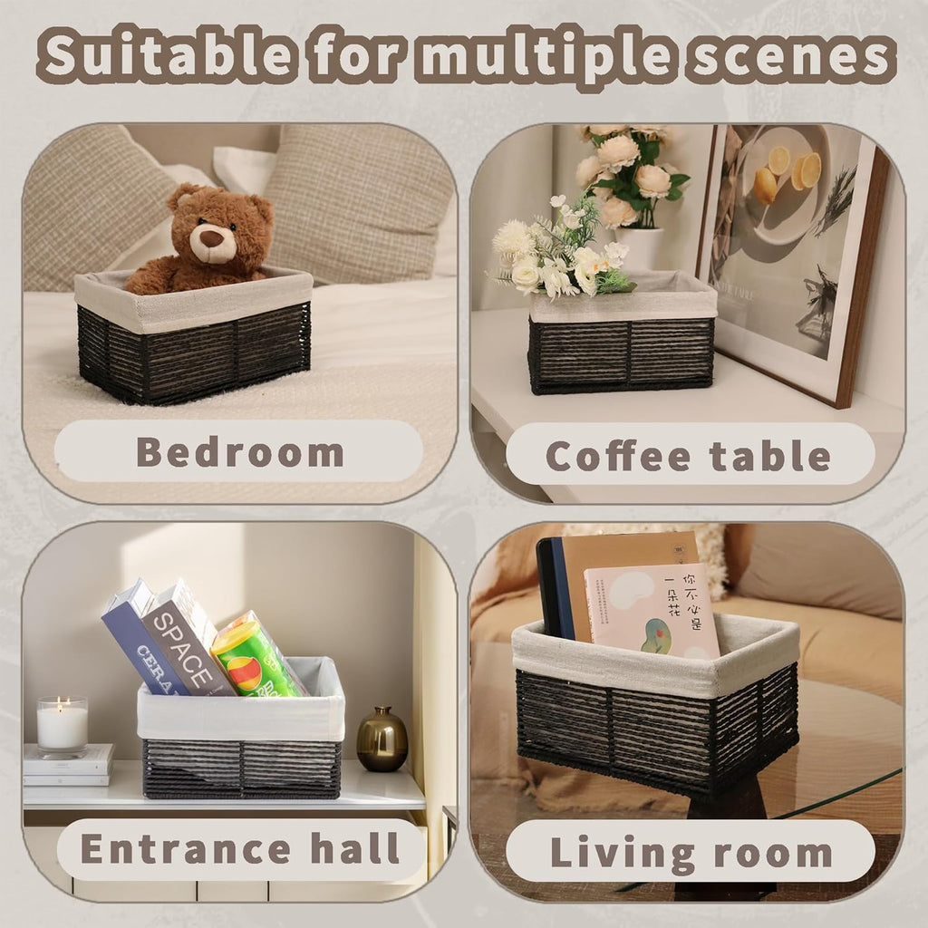 Hand-Woven Paper Rope Storage Baskets,Rectangular Wicker Baskets for Organizing,Decorative Woven Basket for