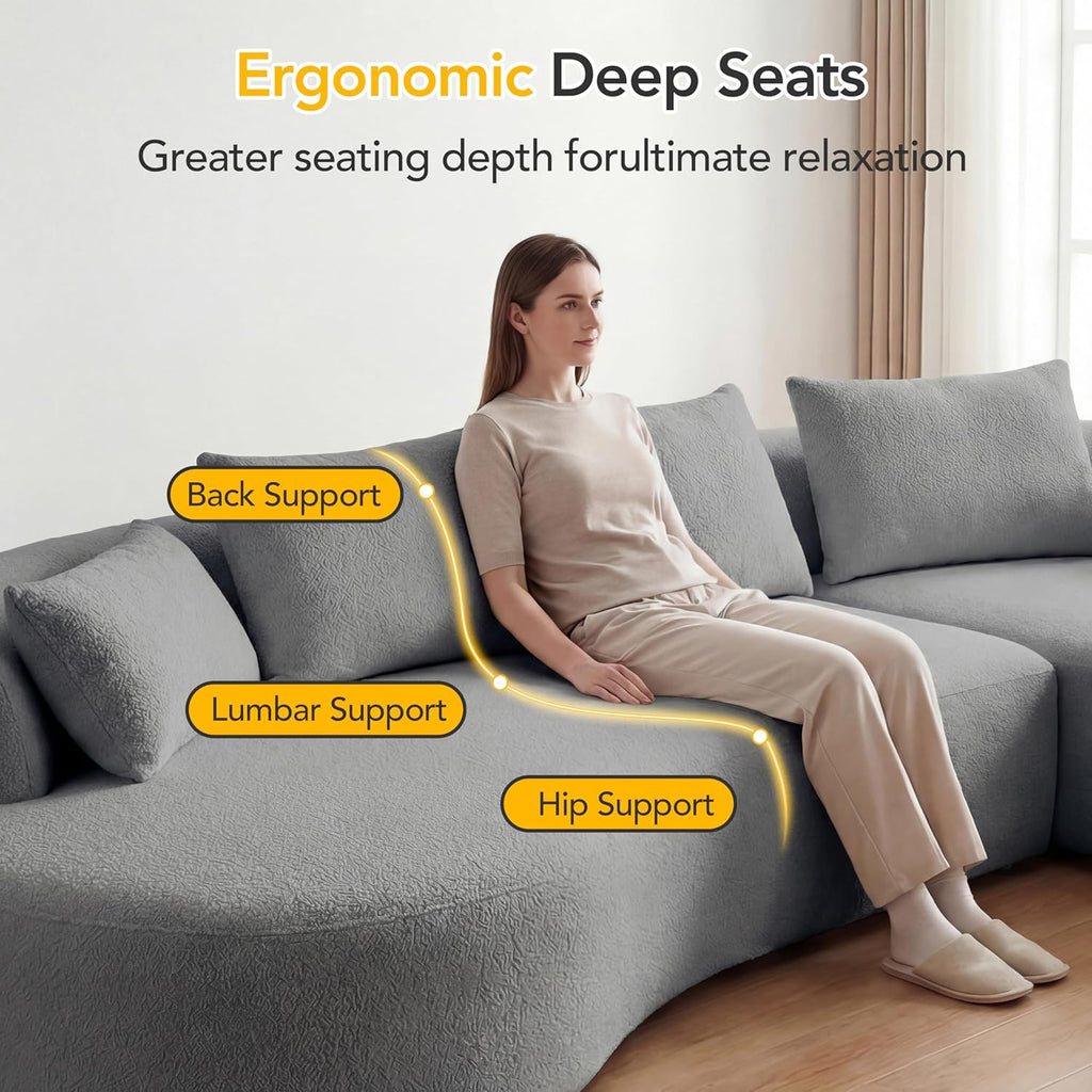 122" Modern Curved Oversized Sectional Sofa with Right Chaise for Living Room