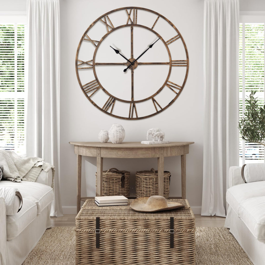 40 Inch Large Silent Wall Clock, Easy Assembly Roman Numeral Bronze