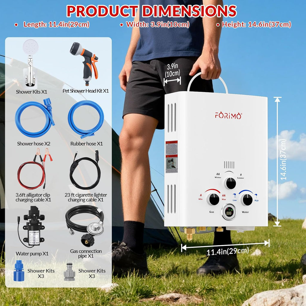 Tankless Water Heater Propane, 2.11GPM 8L Outdoor Portable Water Heater, with 2 GPM Water Pump