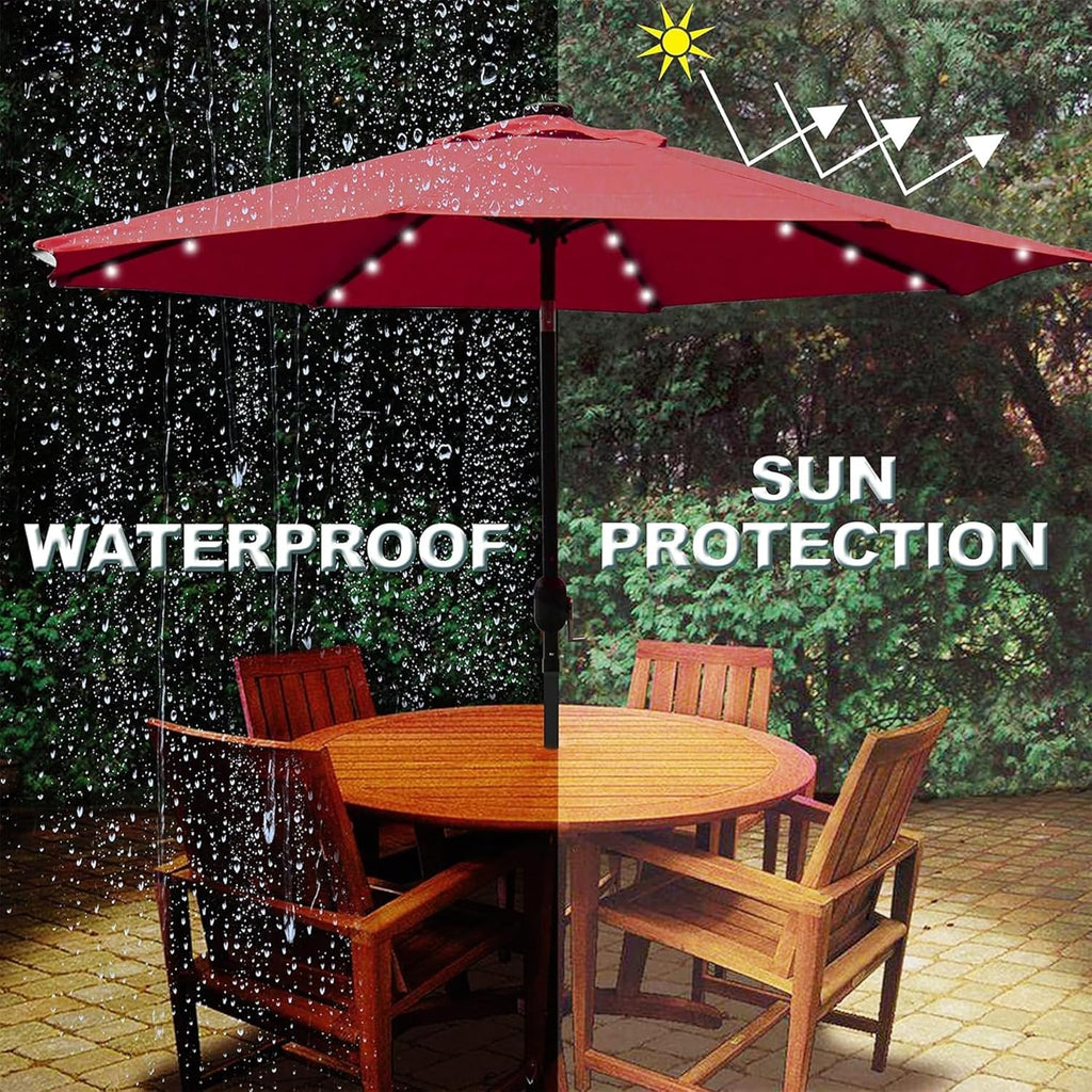 9 ft Solar Umbrella, 32 LED Lighted Patio Umbrella, Table Market Umbrella, Outdoor Umbrella Pool and Beach (Red)